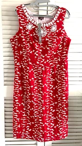 PHASE EIGHT 'APHRODITE' UK 16 BNWT Beautiful Red & White Beaded Cotton Dress £89 - Picture 1 of 12