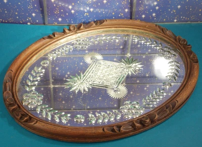 Spiegel Tablett ANTIK Servier Coctail Holz geschliffen facettiert selten 44x34 - Bild 1 von 4