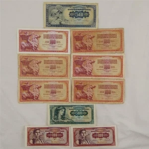 Collection of 10 Old Yugoslavian Banknotes with Three in Mint Condition. - Picture 1 of 10