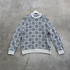 Vintage Ralph Lauren Polo Herren L Schneeflocken Pullover Handgestrickt Leinenmischung - Bild 1 von 3