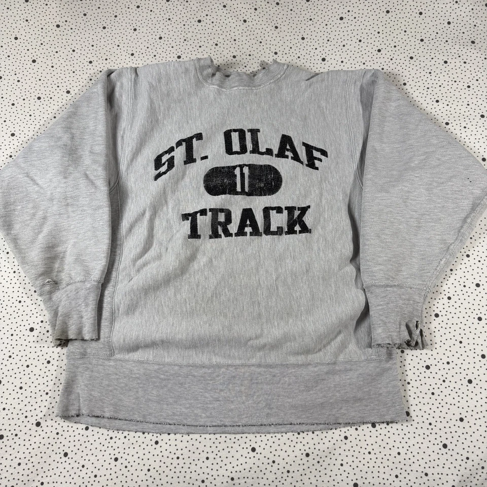 Moletom Vintage 1980 Champion Masculino L Cinza St Olaf Tecido Reverso Warm Up - Imagem 1 de 4