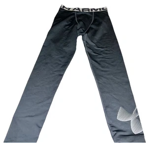 Under Armour logo legging Youth L YLG Large Black HeatGear ColdGear Fleece Lined - Picture 1 of 5