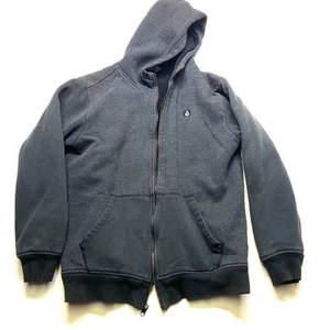 Volcom Foreman Hoodie Mens Large Navy Heather Sherpa Lined Cotton Logo Full-Zip - Picture 1 of 19