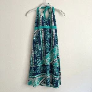 Patagonia Iliana Blumen Kleid Neckholder Baumwolle Tropical Gr. XS blau türkis - Bild 1 von 7