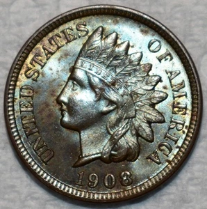 Brilliant Uncirculated 1908-S Indian Head Cent, Gorgeously Toned, Radiant Key! - Picture 1 of 2