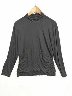 Blusa Tribal Ruched Manga Longa Ativa Decote Simulado Elástico Preta GG Nova com etiquetas - Imagem 1 de 4