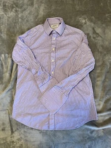 CHARLES TYRWHITT Slim Fit Flip Cuff Purple Striped Cotton Dress Shirt 16/33 - Picture 1 of 10