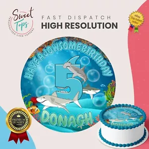 GRANDE SQUALO BIANCO ROTONDO COMMESTIBILE COMPLEANNO CAKE TOPPER DECORAZIONE PERSONALIZZATA - Foto 1 di 5