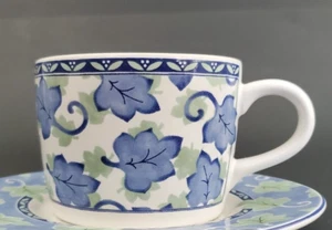 Pfaltzgraff Blue Isle Geschirr 3 3/8" flache Tasse weiß blau grün Efeu Blätter - Bild 1 von 2