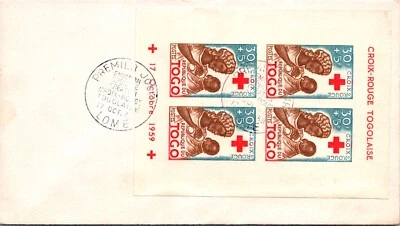 TOGO 1959 POSTAL FDC COVER SOUVENIR COMM RED CROSS SEMI POSTAL CANC LOME - Image 1 of 2