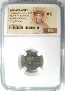 Constantius II Roman Empire BI Nummus AE3/4 NGC AU Ancient Epfig Hoard Pedigree - Picture 1 of 12