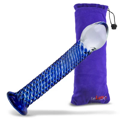 LeLuv Glass Twisted 7 Inch Textured Shaft Standing Dildo - Image 1 of 4