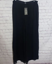 NEW Simply Silk Ladies Side-Slit BLACK Sheer Lined Wide Leg Pants 34x29