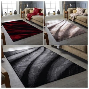 Black Grey Modern Rugs Wave Pattern Small Extra Large Bedroom Living Room Rug - Picture 1 of 13