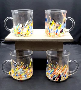 Murano White Crystal Confetti Studio Art Glass Mug Hand Blown Italy New Set/4 - Picture 1 of 5
