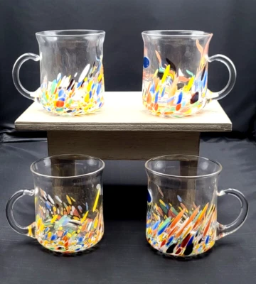 Taza de cristal blanco de Murano confeti estudio arte vidrio soplado a mano Italia nuevo conjunto/4 Foto 1 de 4