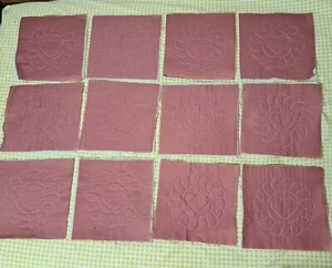 12 Hand Quilted Embroidered Quilt Blocks Hearts Wreath 9" Sq. Quilting Sewing - Bild 1 von 3