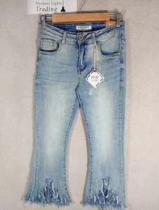 Lexxury Jeans Damen blau Denim Cowgirl Hippie Westernstiefel Größe 8 kurz geschnitten ausgefranst - Bild 1 von 13