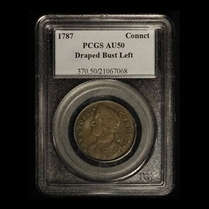 1787 Connecticut Colonial Copper Coin Draped Bust Left PCGS AU50 - Free Ship US - Picture 1 of 3