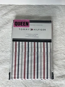 TOMMY HILFIGER BLUE RED & WHITE PINSTRIPE STANDARD PILLOW CASES - Picture 1 of 2