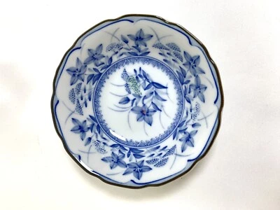 Vintage Trinket Bowl Vintage PLATE Floral PORCELAIN JAPANESE Cottage BLUE Decor  - Image 1 of 4