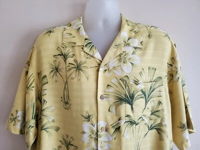 Camisa de campamento hawaiana de seda Tommy Bahama para hombre talla grande amarilla estampado floral por todas partes Foto 1 de 4