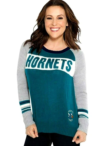 Charlotte Hornets Womens Sweater Size Large Alyssa Milano Team Spirit Crew Neck Cover
