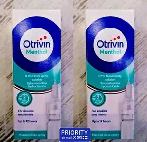 2x 10 ml OTRIVIN Menthol Adult Nasal Spray Flu Allergic Rhinitis and Sinusitis - Picture 1 of 4