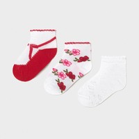 Spanish Mayoral Baby Girl 3 Pack of Socks, Plain White, Flower and Bow Designs -