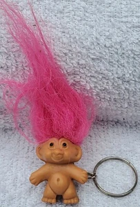 Vintage Lucky Troll Keychain Pink Hair Key Ring Charm Collectible Pencil Topper - Picture 1 of 6