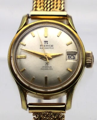 Vintage Pierce Watch with 18kt gold band 25 Jewels movement Incabloc 7 inch - Image 1 of 4