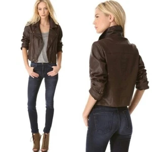 Current Elliott soho biker brown vegan leather moto jacket size 0 - XS-S - Picture 1 of 8