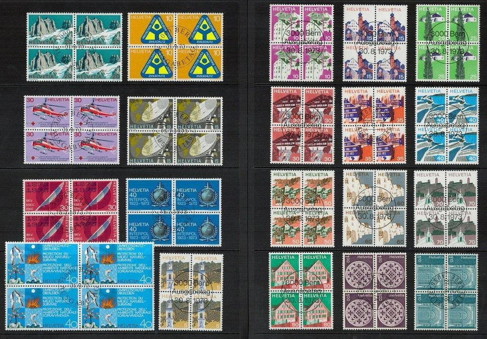 Switzerland 1970's Period. Blocks of CTO Stamps. Cat app £35. - Image 1 of 1
