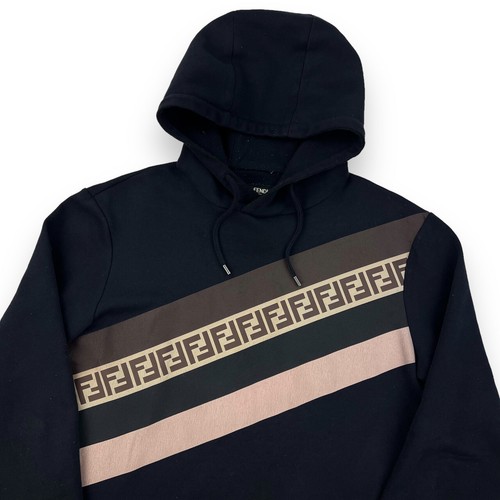 Felpa con cappuccio nera con pannelli a righe Fendi