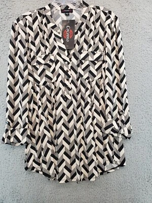 Cocomo Womens Blouse Size Small  3/4 Sleeve Black & Beige  Geometric NWT - Image 1 of 4