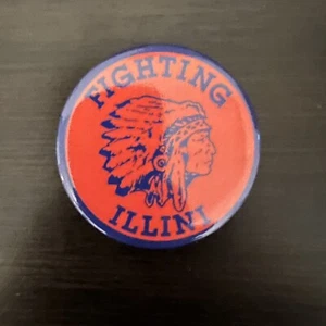 Chief Illiniwek Button/Pin - Fighting Ilini - Blue/Orange 2.25" - Picture 1 of 3