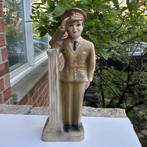 1940s WWII Chalkware Sailor ARMY SOLDIER Figurine 14" + Saluting Carnival Prize - Picture 1 of 20