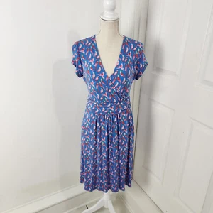 Boden Dress Womens 8 Blue Pink Flamingo Print Lola Jersey Wrap Resort Cruise - Picture 1 of 11