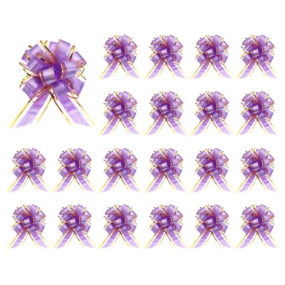 20pcs Pull Bows 6.3 Inch Wide Organza Ribbon Bow for Gift Wrapping Purple - Image 1 of 4