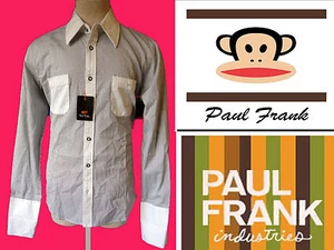 PAUL FRANK dress shirt black white M color block cufflink french cuff polka dot - Picture 1 of 9