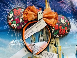 Disney Parks Halloween Ghost Bow Minnie Mouse Ears Ear Headband NEW - Picture 1 of 1