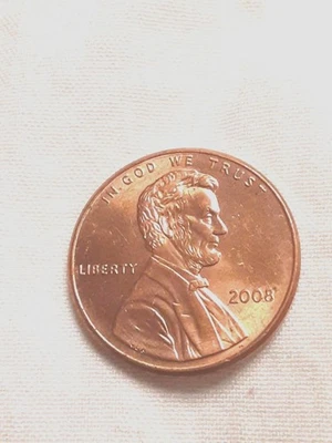 2008-P Lincoln Memorial Penny AU Red No Mint Mark Strike Thru Grease Error - Image 1 of 4
