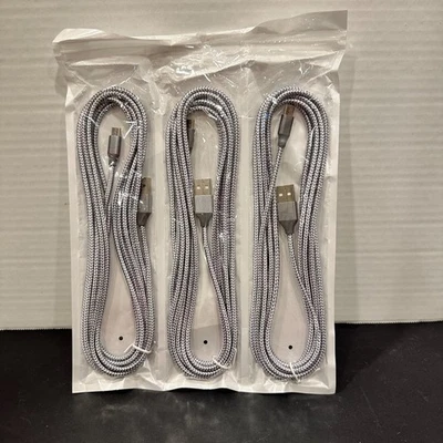 3 Pack 10ft Micro USB Cables – Braided Fast Charger Cord for Android Samsung - Image 1 of 3