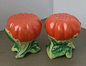 Tomato Royal Bayreuth Red Orange Fruit Salt & Pepper Shakers Japan corks Vintage - Picture 1 of 12