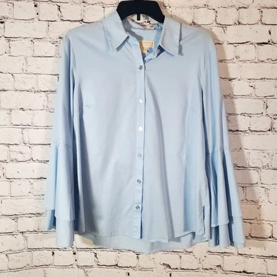 Blusa Oxford Michael Kors Manga Sino Azul Tamanho G Nova Sem etiquetas Carreira Escritório  - Imagem 1 de 4