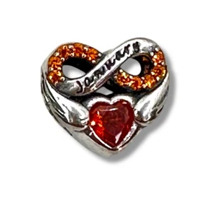 Unique January Mandarin Orange Garnet Heart Charm, Lg Hole, Snake Style Bracelet - Picture 1 of 6