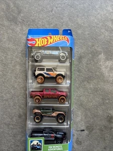 Hot Wheels 5 Pack 19 Chevy Silverado Trail Boss LT, 15 Ford F150, 21 Ford Bronco - Picture 1 of 5