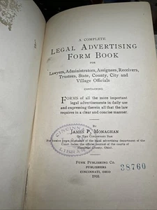 Legal Advertising Form Book James P Monaghan 1910 Ohio Law Funk Publishing - Bild 1 von 5