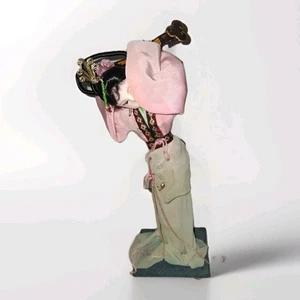 Handmade Vintage 10"Asian Doll Playing Mandolin On Fabric Doll On Wooden Base - Picture 1 of 4