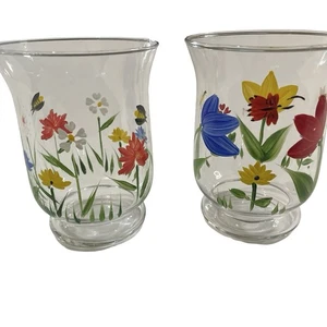 Juego de 2 candelabros votivos Hallmark pintados a mano caprichosos florales mariposa - Imagen 1 de 8